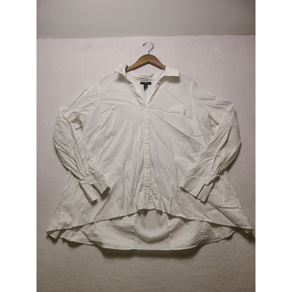 Alfani 18W Blouse Career Minimalist White Hi-Low V-Neck Tunic Top Office Work